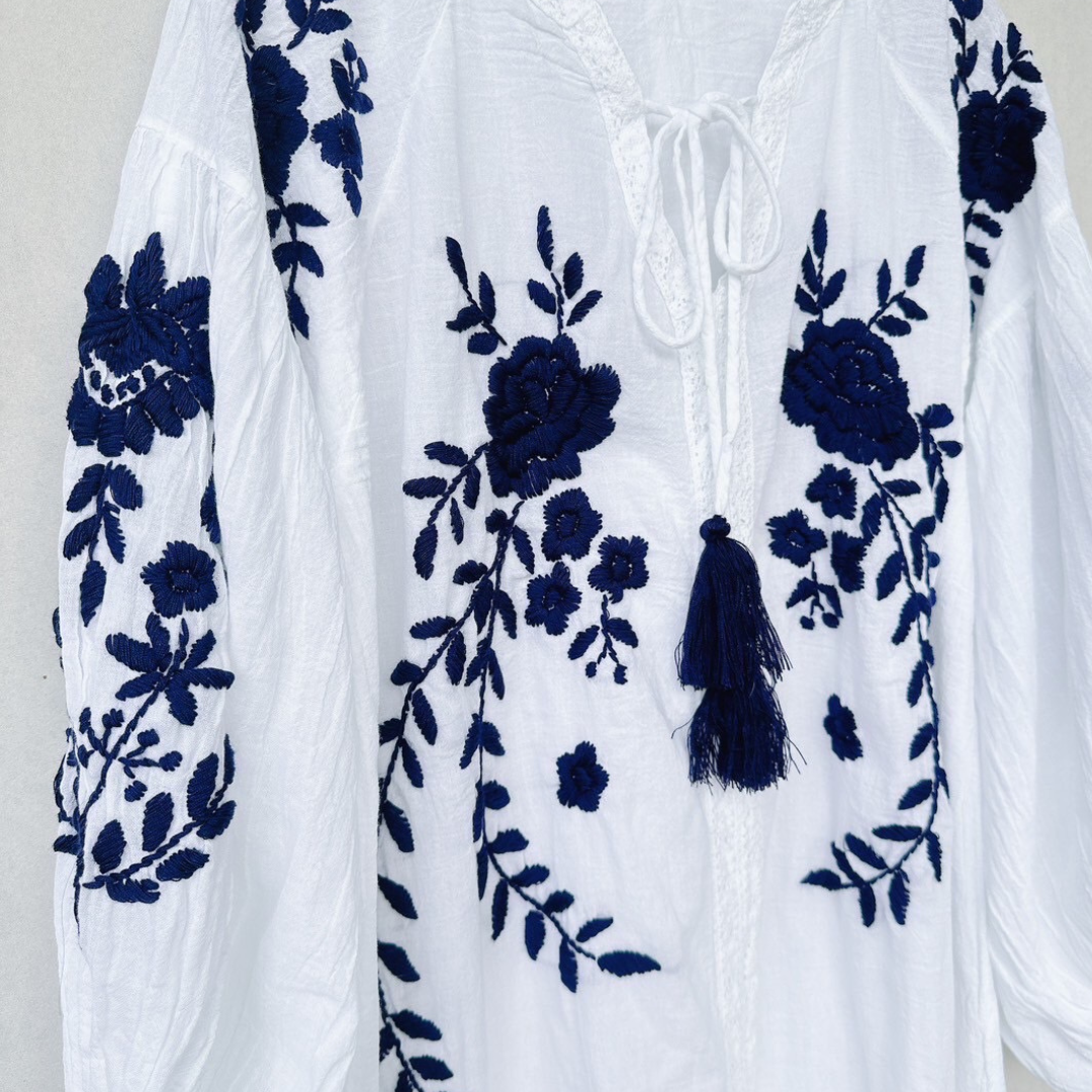 【8月下旬発送】手刺繍ワンピース【Ame'】オーガニックコットン100％
