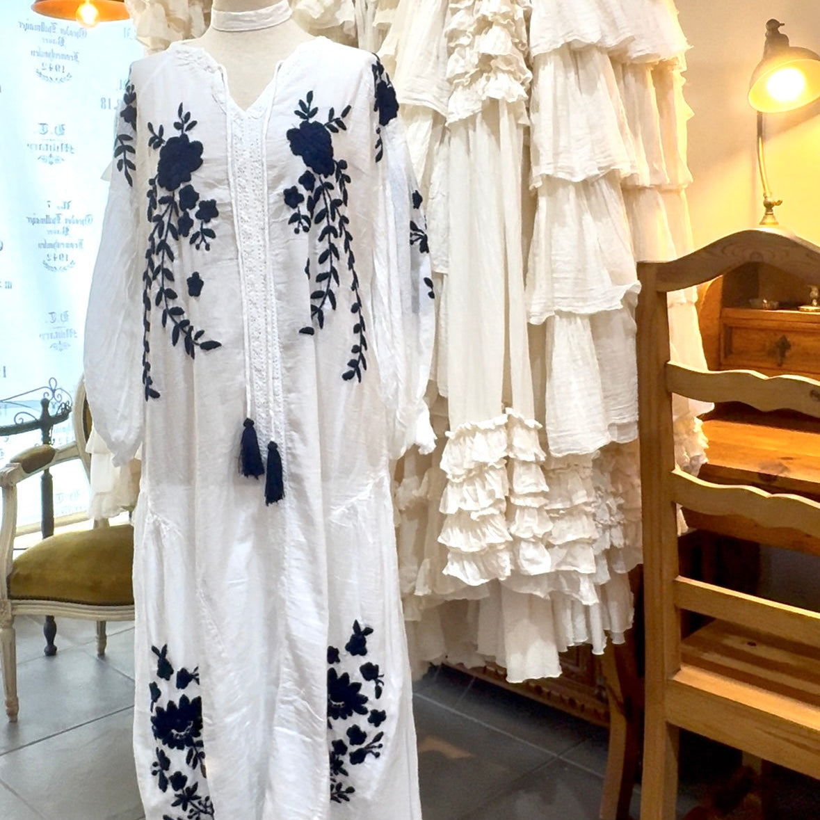 【8月下旬発送】手刺繍ワンピース【Ame'】オーガニックコットン100％