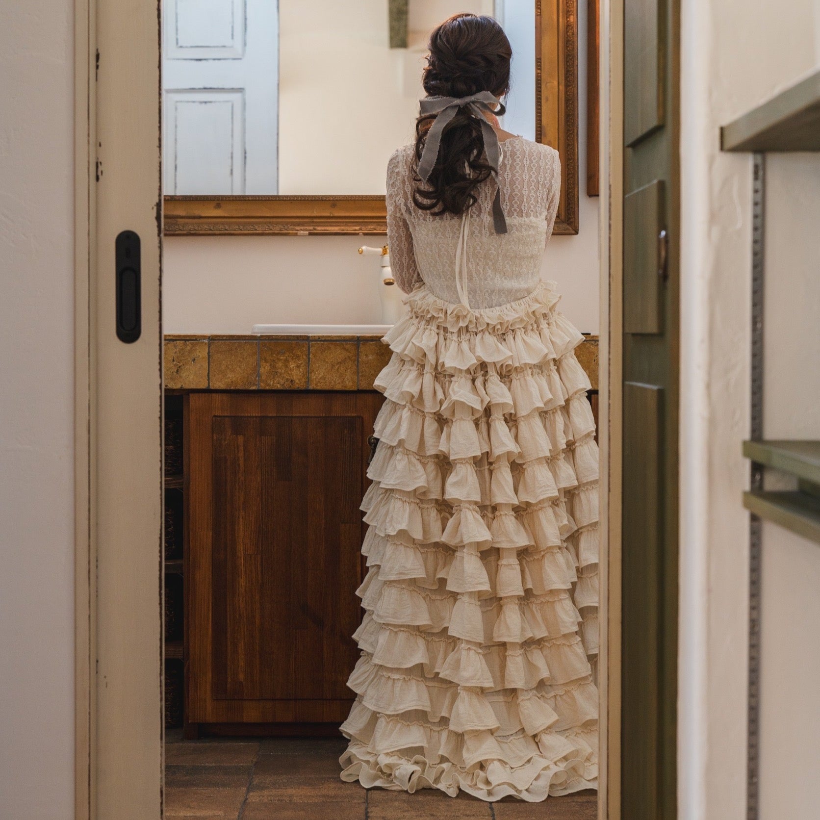 ブランド　PRISTINE オーガニックコットンシンデレラパールドレス Palm wedding order made HOSHI オーガニックコットンとシルク