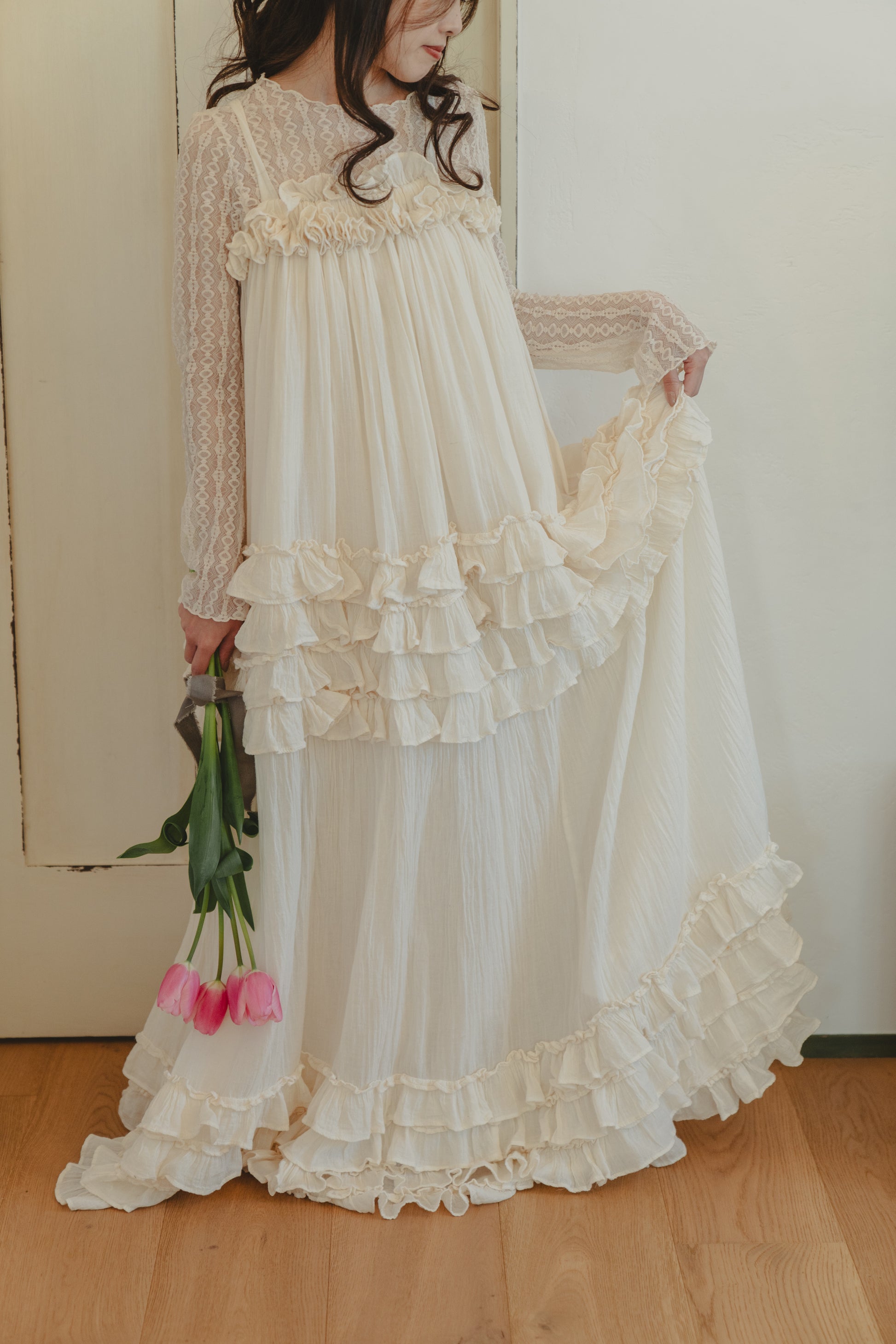 「Mirabelle」（ミラベル）すぐ届く【そっと整う3着】切替フリルドレス